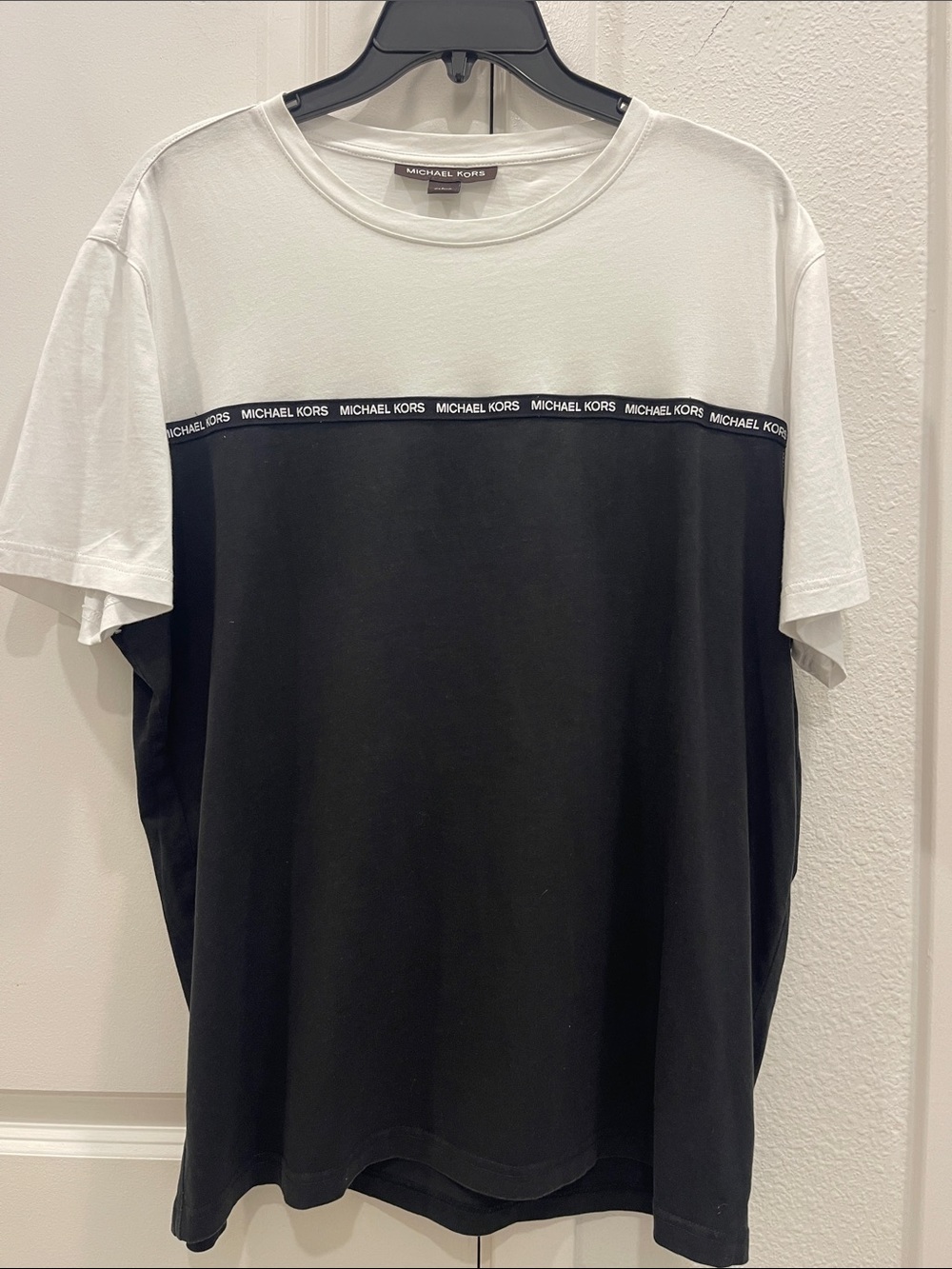 Michael Kors Black and White Logo Tape Colorblock Short Sleeve Tee